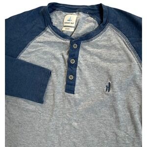Johnnie-O Hangin Out Mens Henley Shirt Gray‎ Blue Raglan Long Sleeve Sz Medium